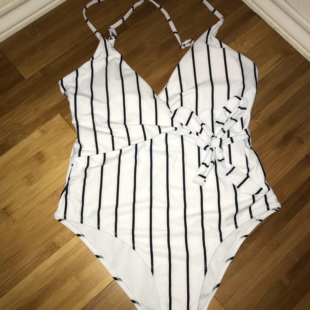 black and white striped one piece